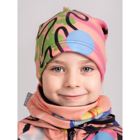 Fliismüts beanie, aprikoos fantasy