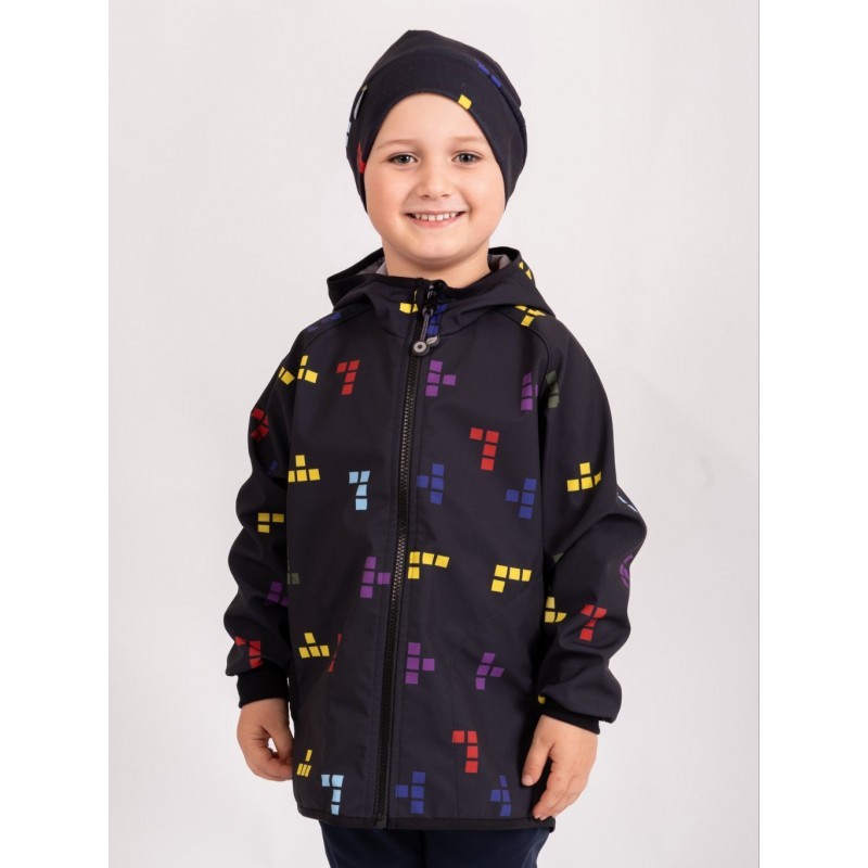 Laste softshell jope fliisvoodriga Basic, must / tetris