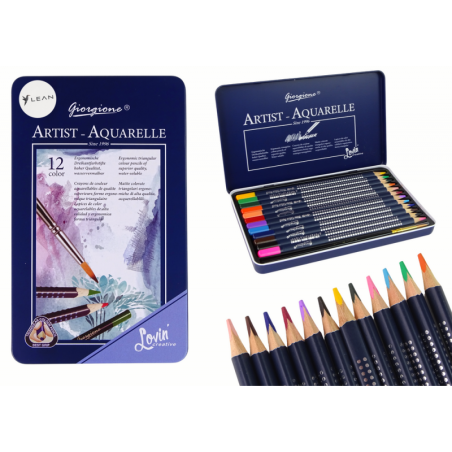 Akvarellpliiatsite komplekt metallkarbis, 12 tk