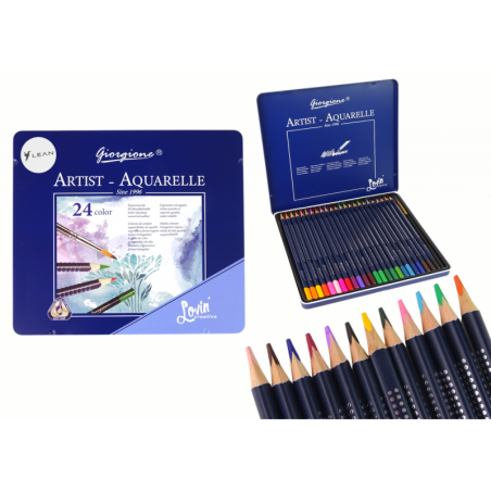 Akvarellpliiatsite komplekt metallkarbis, 24 tk