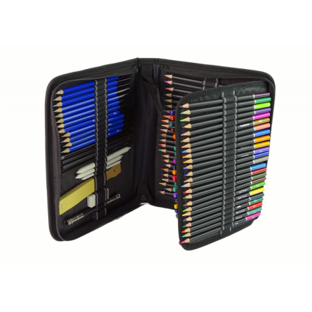 95 osaline pliiatsite komplekt pinalis