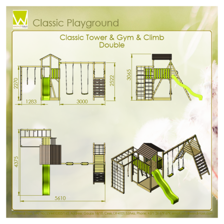 Klassikaline mänguväljak C12 liumägi-, ronimis- ja jõusaalimooduliga