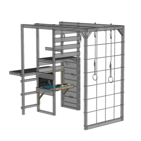 Mängumaja mänguväljak M8 (moodul mängumaja+platvorm+liumägi) + väliköök + ronimismoodul