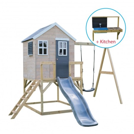 MÄNGUMAJA MÄNGUVÄLJAK M24G HALL (MOODUL MÄNGUMAJA+PLATVORM+KIIK+LIUMÄGI) + ÕUEKÖÖK