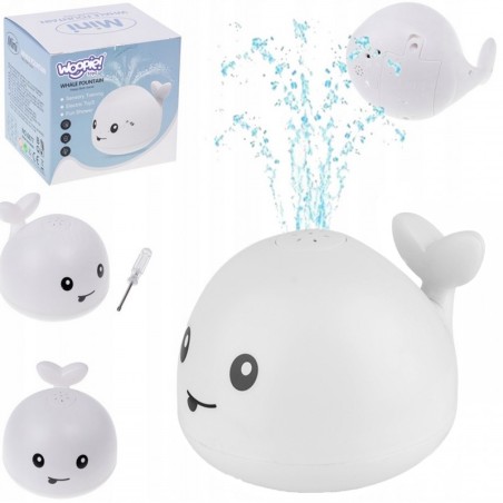 Vannimänguasi LED tuledega vett purskav vaal, valge