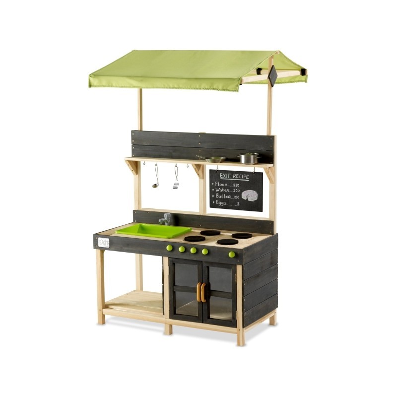 Puidust väliköök EXIT Yummy 300, roheline katus, kraanikauss ja segisti