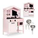 Puidust köök lastele, ahju, mikrolaineahju ja aksessuaaridega, roosa