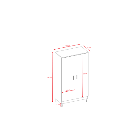 Riidekapp valge, 184 x 100 cm