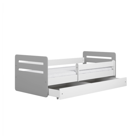 Voodi Tomi 80x140 cm, sahtli ja madratsiga, hall/valge