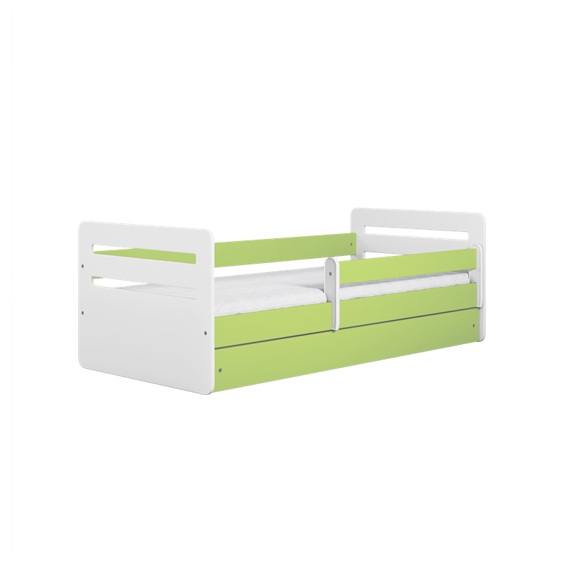 Voodi Tomi 80x160 cm, sahtli ja madratsiga, roheline/valge