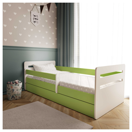 Voodi Tomi 80x140 cm, sahtli ja madratsiga, roheline/valge