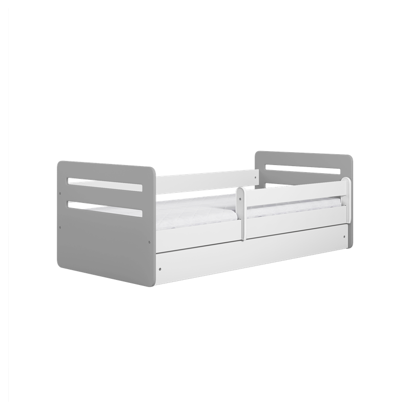 Voodi Tomi 80x180 cm, sahtli ja madratsiga, valge/hall