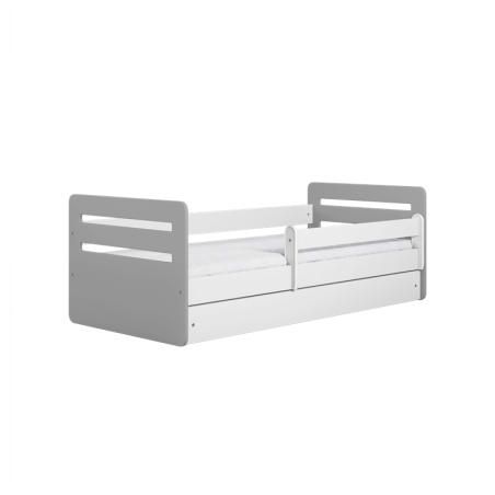 Voodi Tomi 80x180 cm, sahtli ja madratsiga, valge/hall