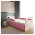 Voodi Tomi 80x160 cm, sahtli ja madratsiga, roosa/valge