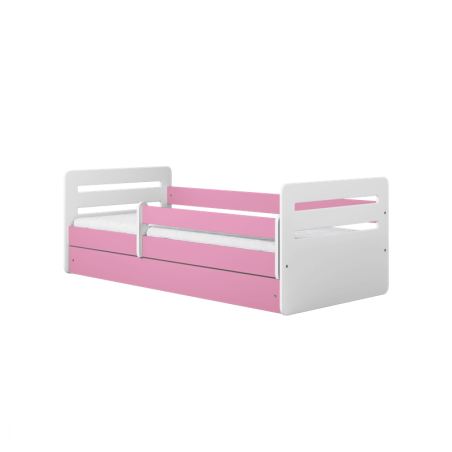 Voodi Tomi 80x140 cm, sahtli ja madratsiga, roosa/valge