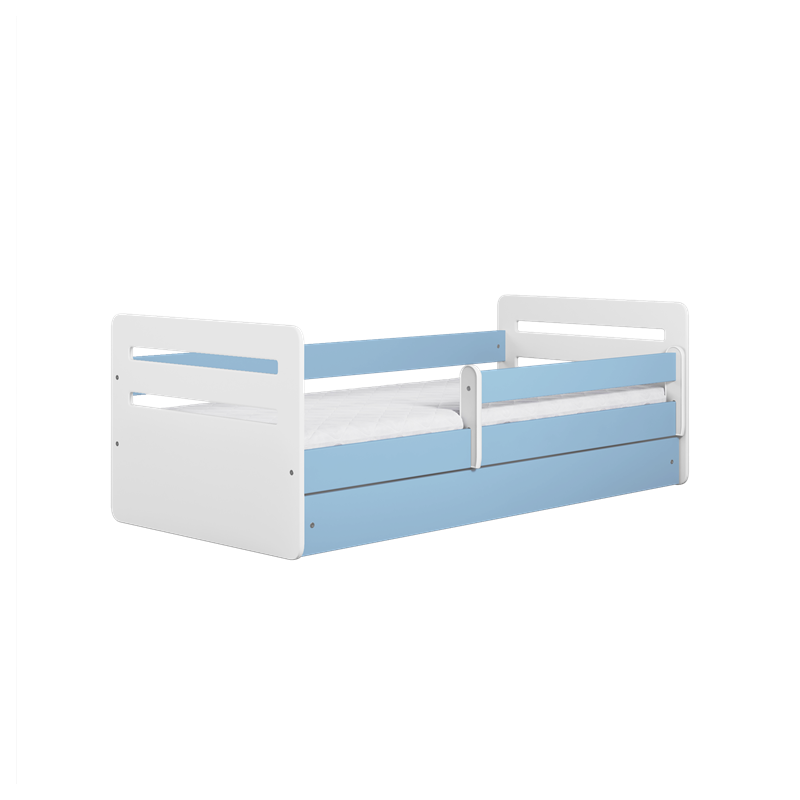 Voodi Tomi 80x180 cm, sahtli ja madratsiga, sinine/valge