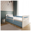 Voodi Tomi 80x140 cm, sahtli ja madratsiga, sinine/valge