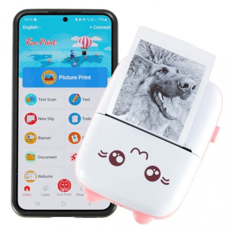 HIT! Mini kaasaskantav termoprinter, kass/roosa