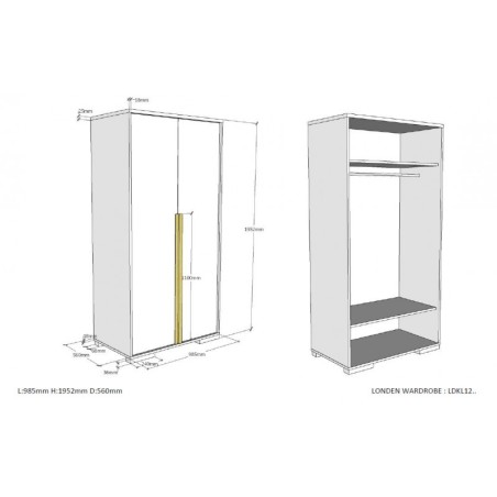 Riidekapp London 2 uksega, antratsiit/pöök