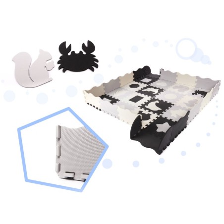 SUUR PUSLEMATT ÄÄRTEGA, 36 OSA, MUST/HALL/ECRU