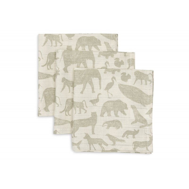 Musliin lapid 3 tk, 31x31 cm, Animals Olive Green