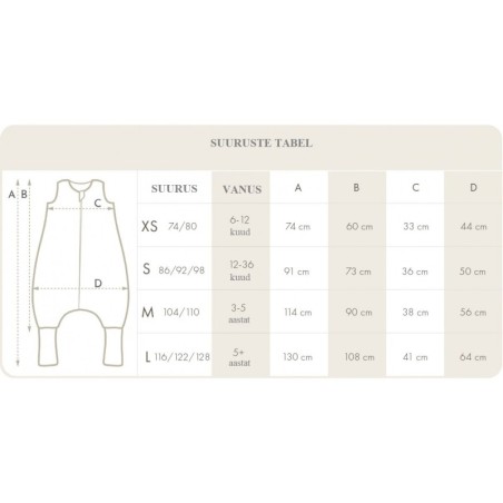 Magamiskott jalaotstega TOG 2,5, XS (6-12 kuud) boho