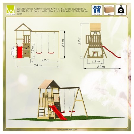 Mänguväljak Junior J10 (liumägi+ronimissein+topelt kiik+piknikulaud)