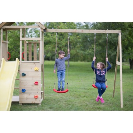 Mänguväljak Junior J9 kollane (liumägi+ronimissein+topelt kiik+piknikupink)