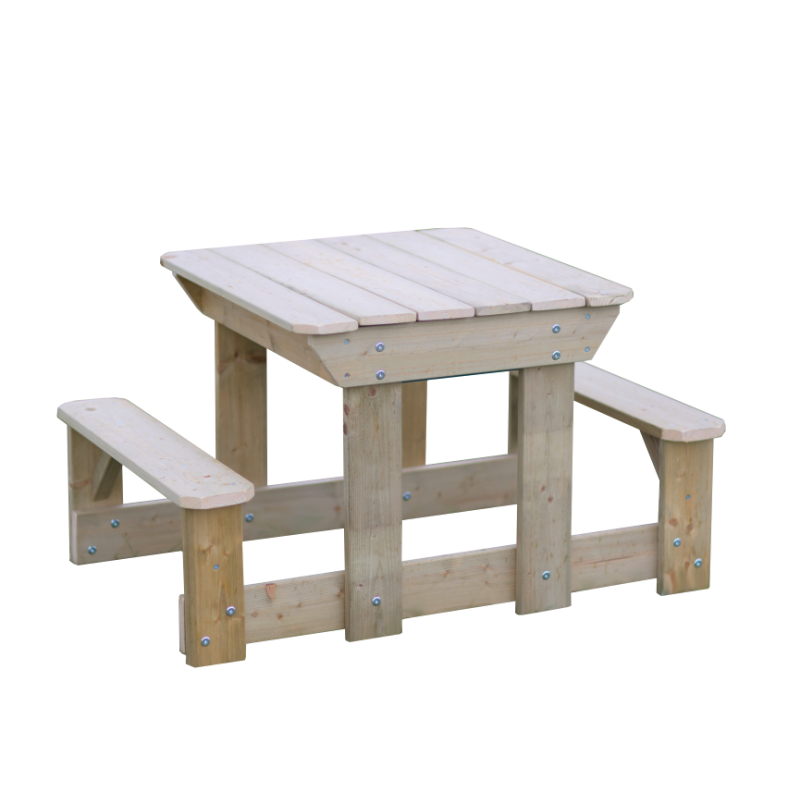 Laste mängulaud piknikulaud pinkide ja kastidega