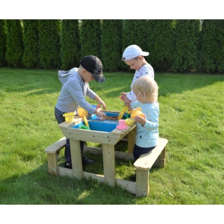 Laste mängulaud piknikulaud pinkide ja kastidega