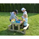 Laste mängulaud piknikulaud pinkide ja kastidega
