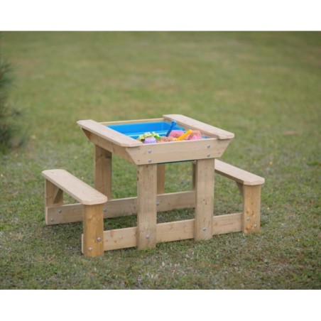 Laste mängulaud piknikulaud pinkide ja kastidega