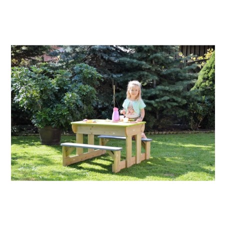 Laste mängulaud piknikulaud pinkide ja kastidega Deluxe