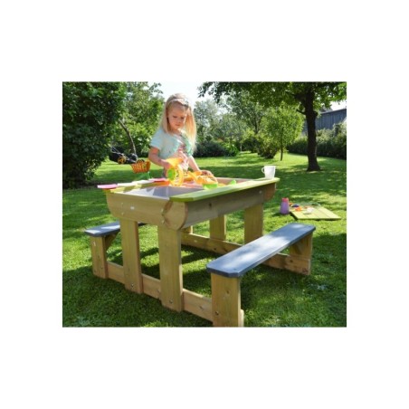 Laste mängulaud piknikulaud pinkide ja kastidega Deluxe