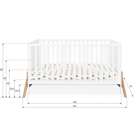 Lotta hall võrevoodi/väikelapse voodi 70x140 sahtliga