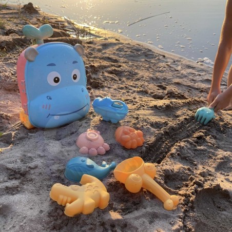 Liiva ja vee mängukomplekt 3in1 kohver jõehobu