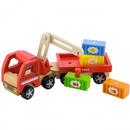 Viga Toys puidust kraana konteineritega
