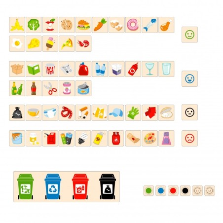 Õpetlik puidust mäng prügi sorteerimise õppimiseks