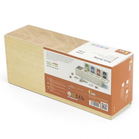 Õpetlik puidust mäng prügi sorteerimise õppimiseks