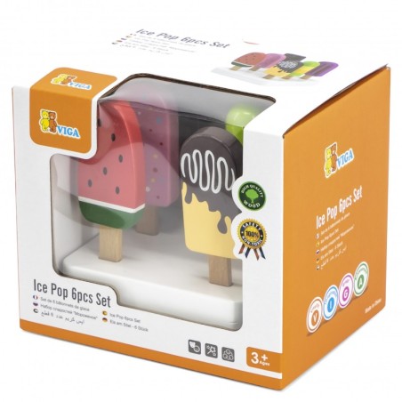 Puidust jäätiste komplekt koos alusega 6 tk.