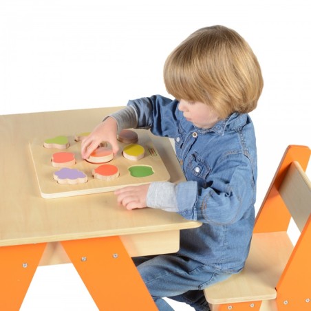 Puidust kujusorteerija Masterkidz värvilised Montessori puuviljad