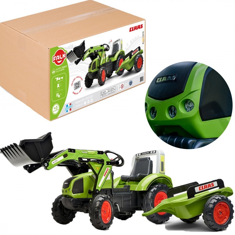 FALK pedaalidega traktor kopaga ja treiler, Roheline CLAAS, alates 3 aastast