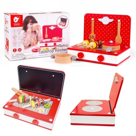 Puidust köök 2in1 grill + pliit lastele 22 osa