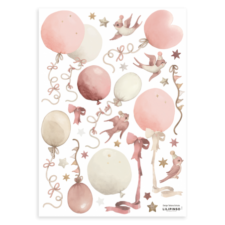 Seinakleebised SELENE A3, õhupallid ja tuulelohed roosa