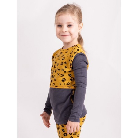 Laste meriino pikkade varrukatega pluus, sinep/loodus