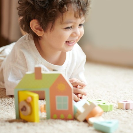 Puidust sensoorne nöörimismäng uksed ja lukud