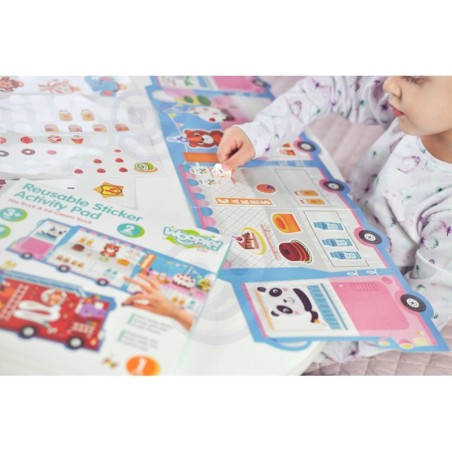 Woopie korduvkasutavate kleepsudega voldikraamat jäätisepood ja tuletõrjeauto