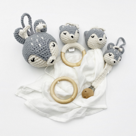 Bambus kaisulapp - heegeldatud hirv, beež