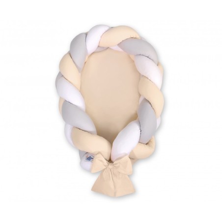 Punutud beebipesa 2in1, valge/beež/hall