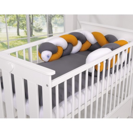 Punutud voodipehmendus 180 cm, valge/antratsiit/sinepikollane